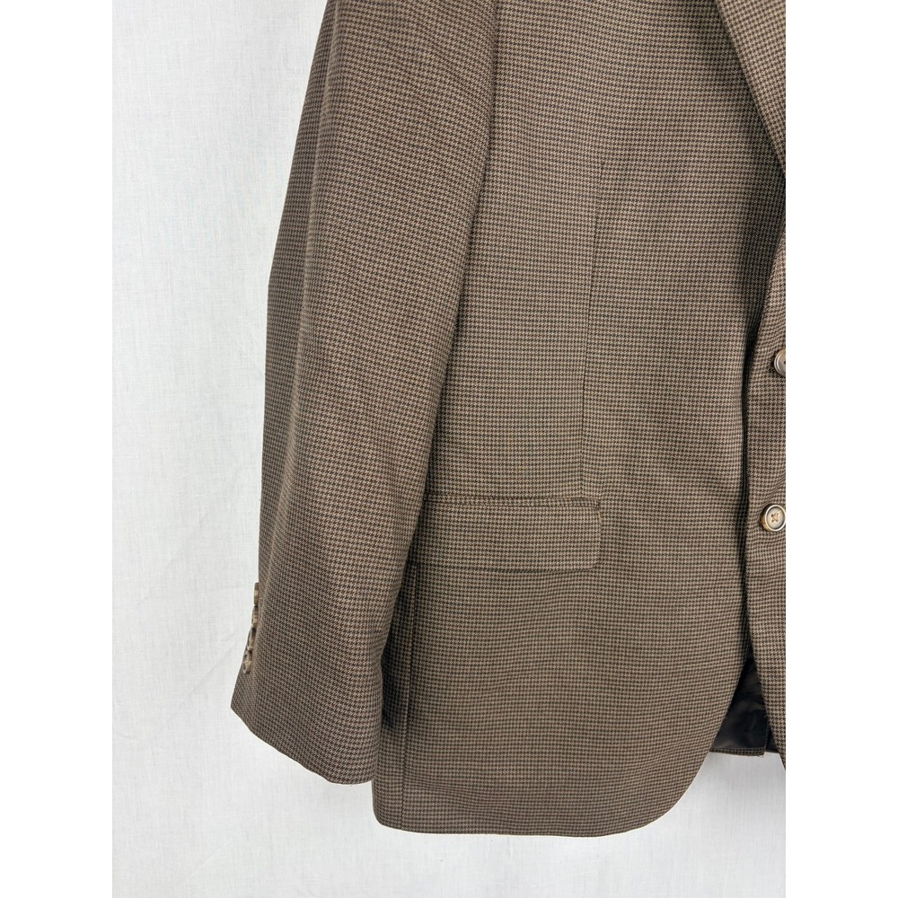 Mens Chaps 44R Brown Houndstooth Two Button Blazer Sport Coat Jacket Micro - Picture 6 of 16
